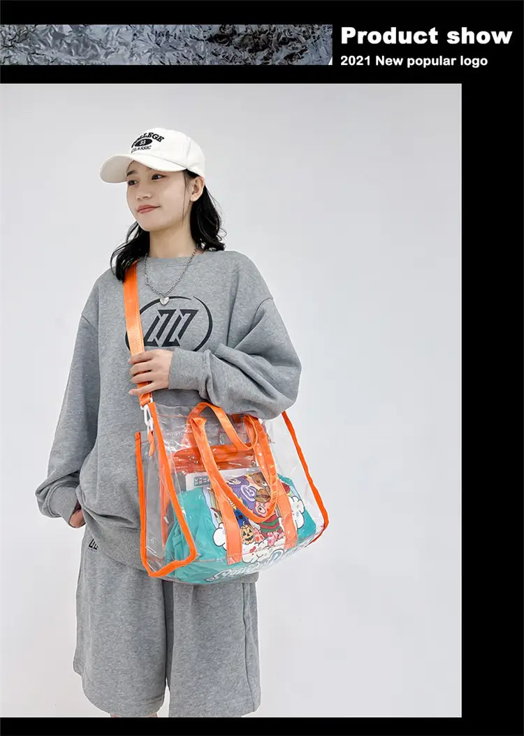Transparent PVC Women's Beach Bag Orange Crossbody — feature 28