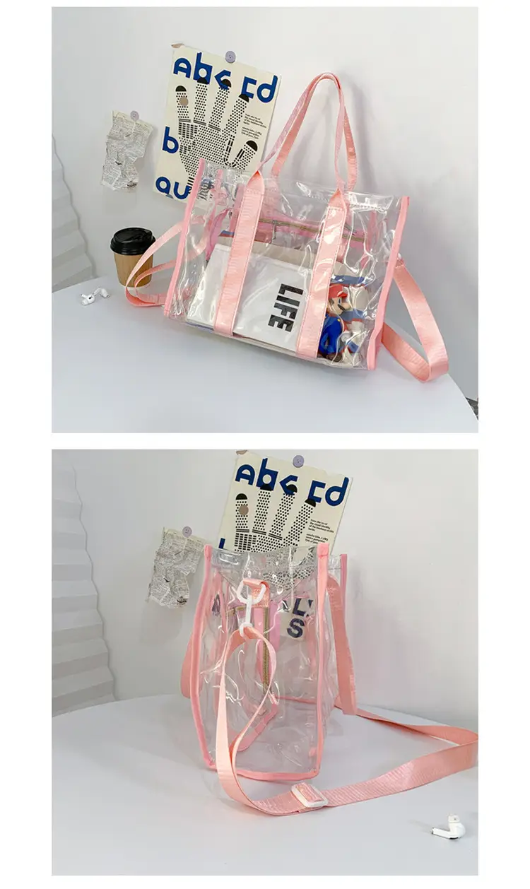 Transparent PVC Women's Beach Bag Orange Crossbody — feature 34