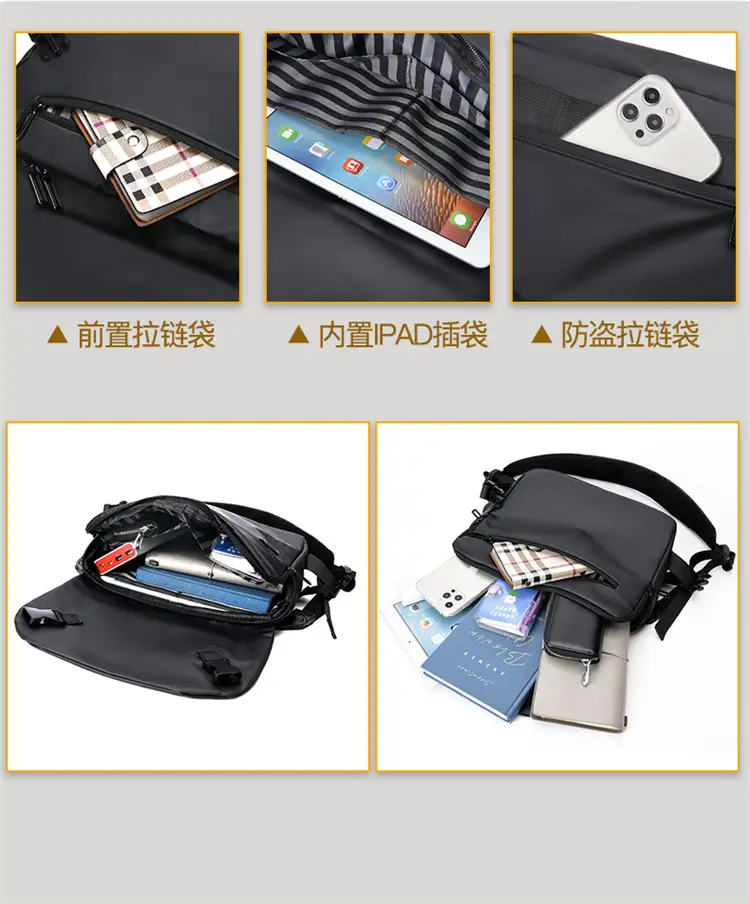 Men's Black Waterproof Crossbody Messenger Bag — feature 13