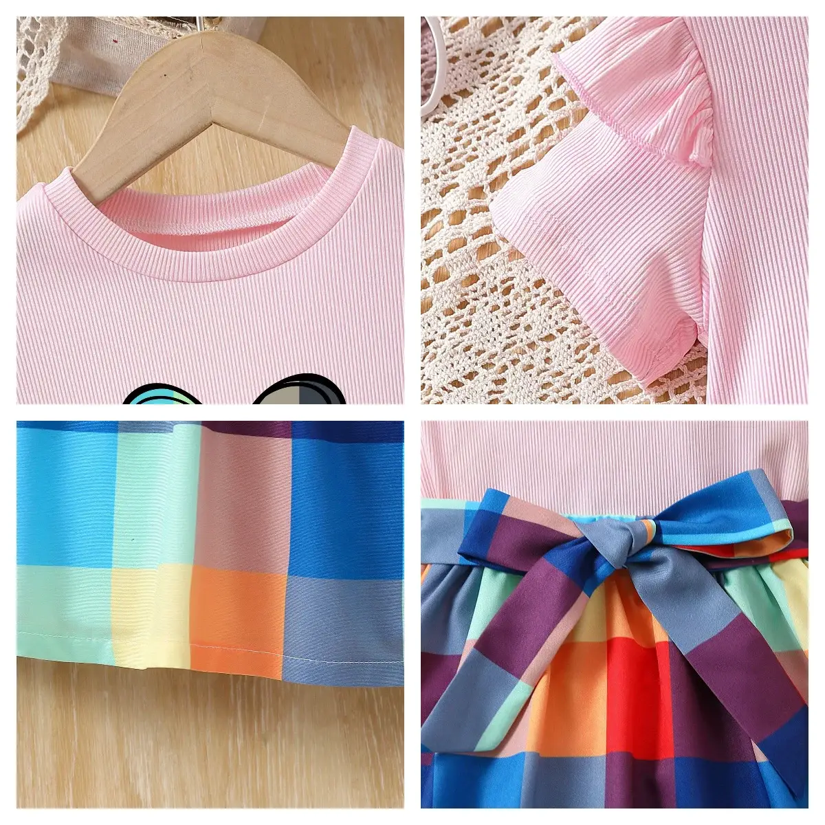 Girls Love Heart Rainbow Plaid Skirt Set — feature 12