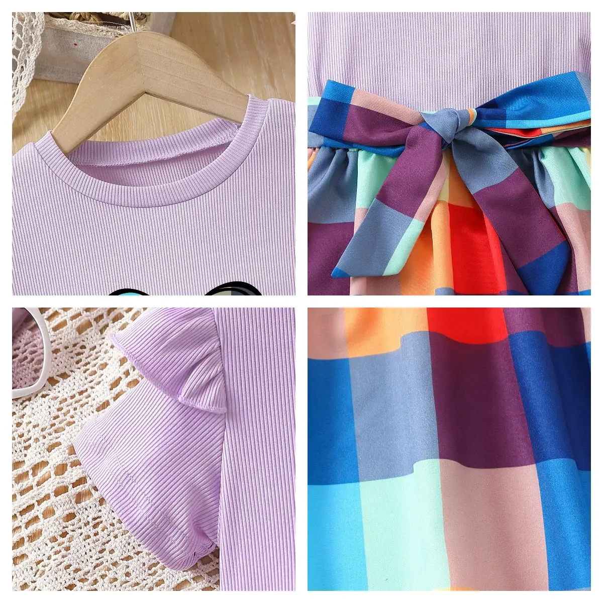 Girls Love Heart Rainbow Plaid Skirt Set — feature 15