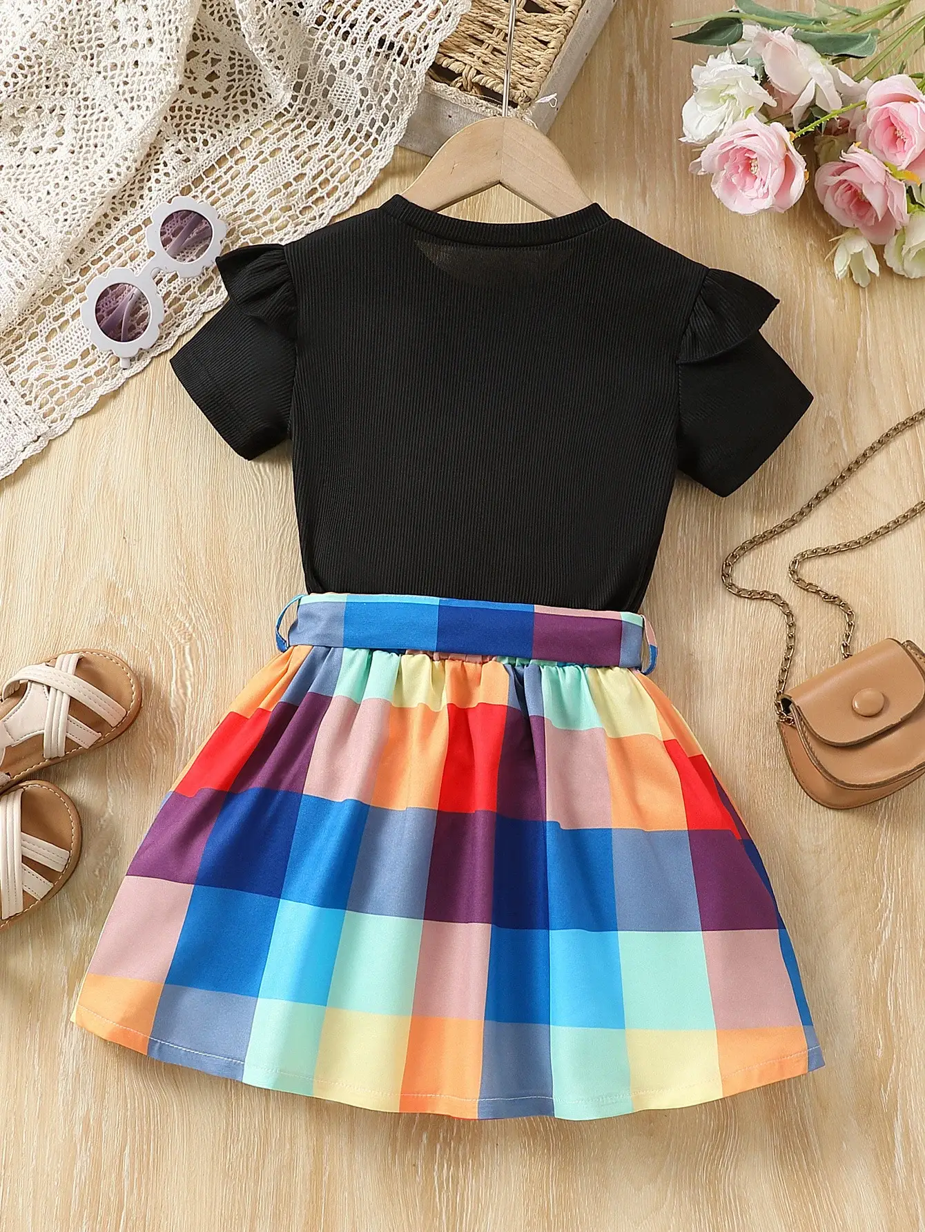 Girls Love Heart Rainbow Plaid Skirt Set — feature 17