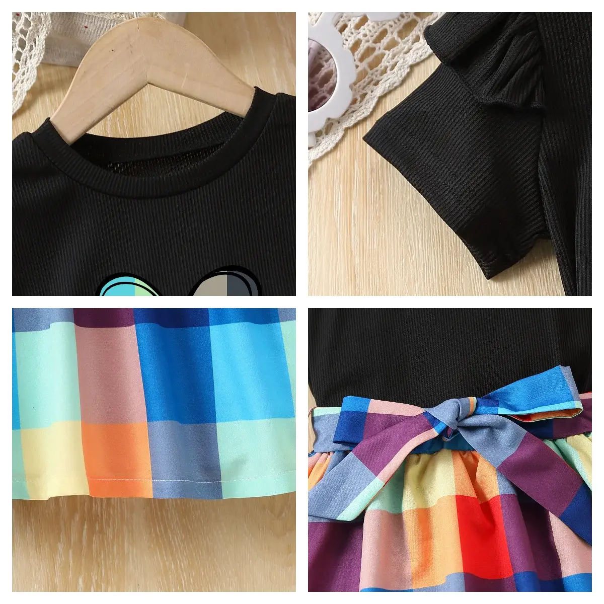 Girls Love Heart Rainbow Plaid Skirt Set — feature 18