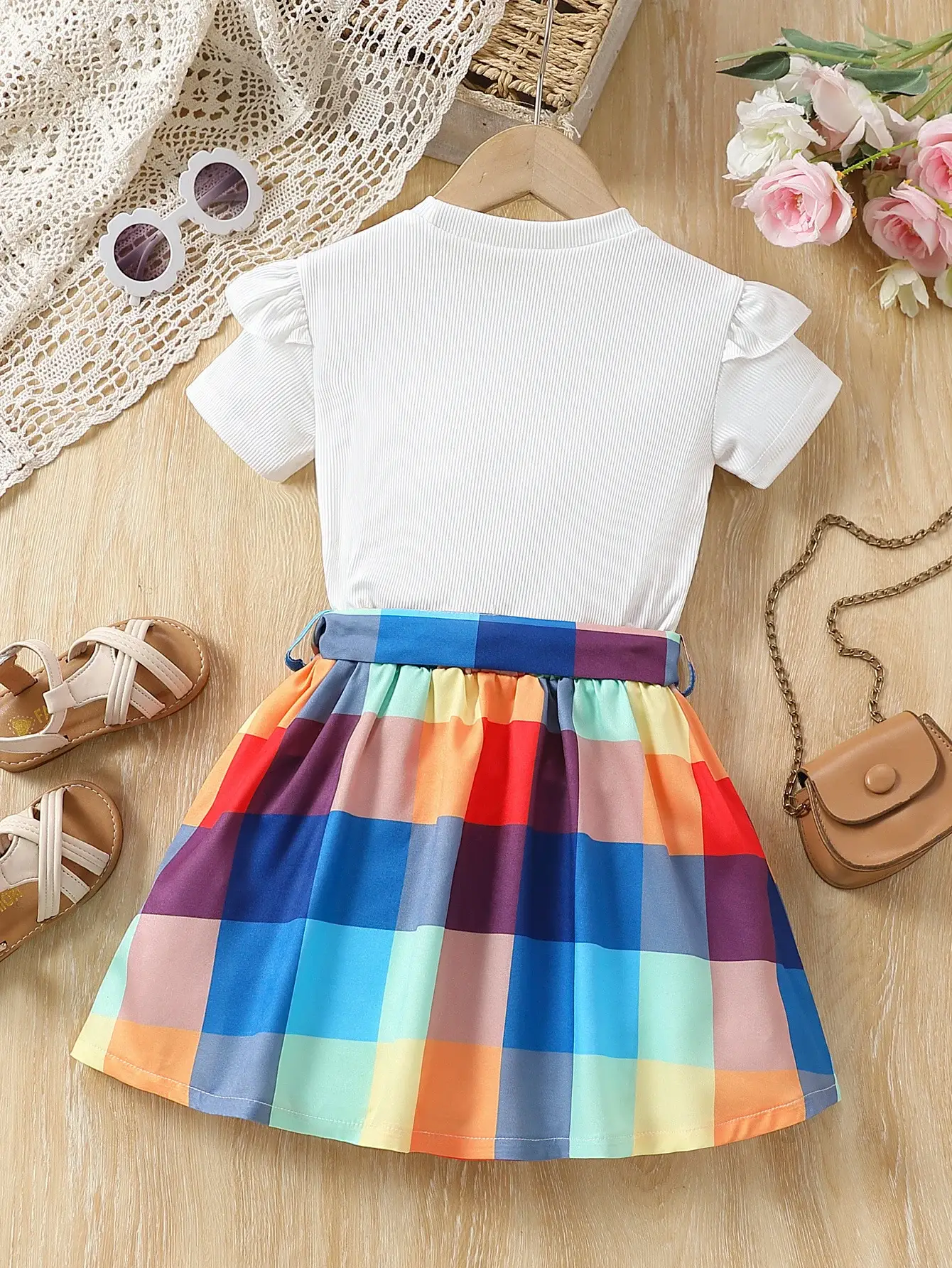 Girls Love Heart Rainbow Plaid Skirt Set — feature 23