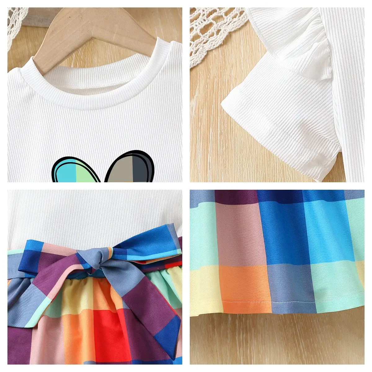 Girls Love Heart Rainbow Plaid Skirt Set — feature 24