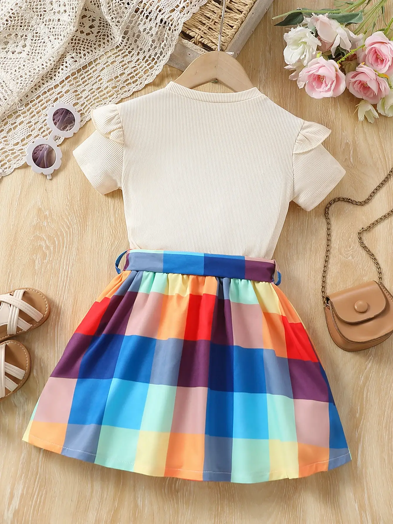 Girls Love Heart Rainbow Plaid Skirt Set — feature 5