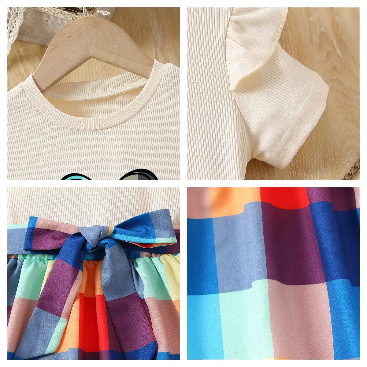 Girls Love Heart Rainbow Plaid Skirt Set — feature 6