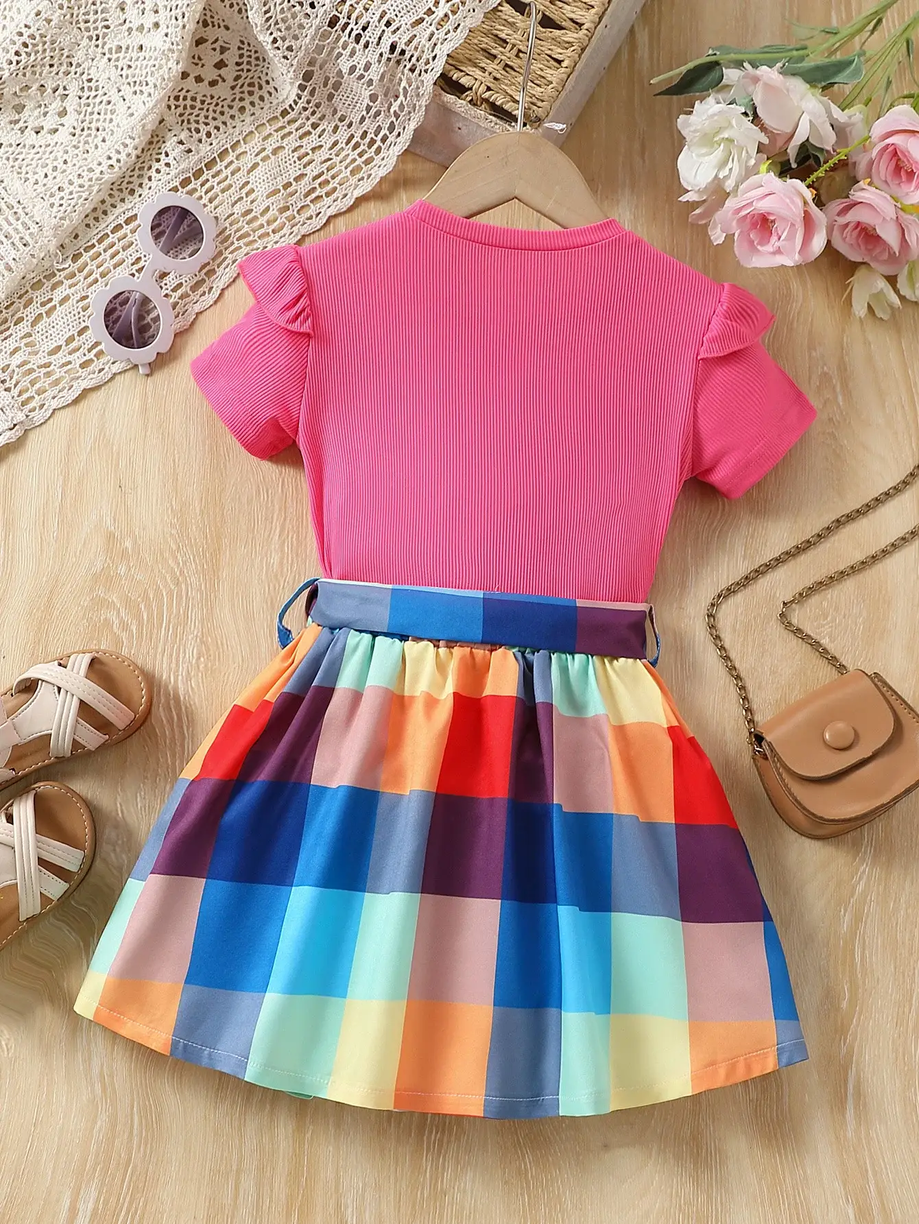 Girls Love Heart Rainbow Plaid Skirt Set — feature 8
