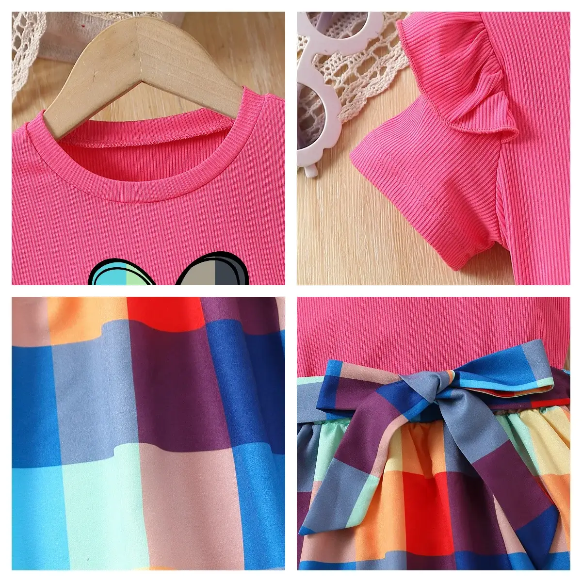 Girls Love Heart Rainbow Plaid Skirt Set — feature 9