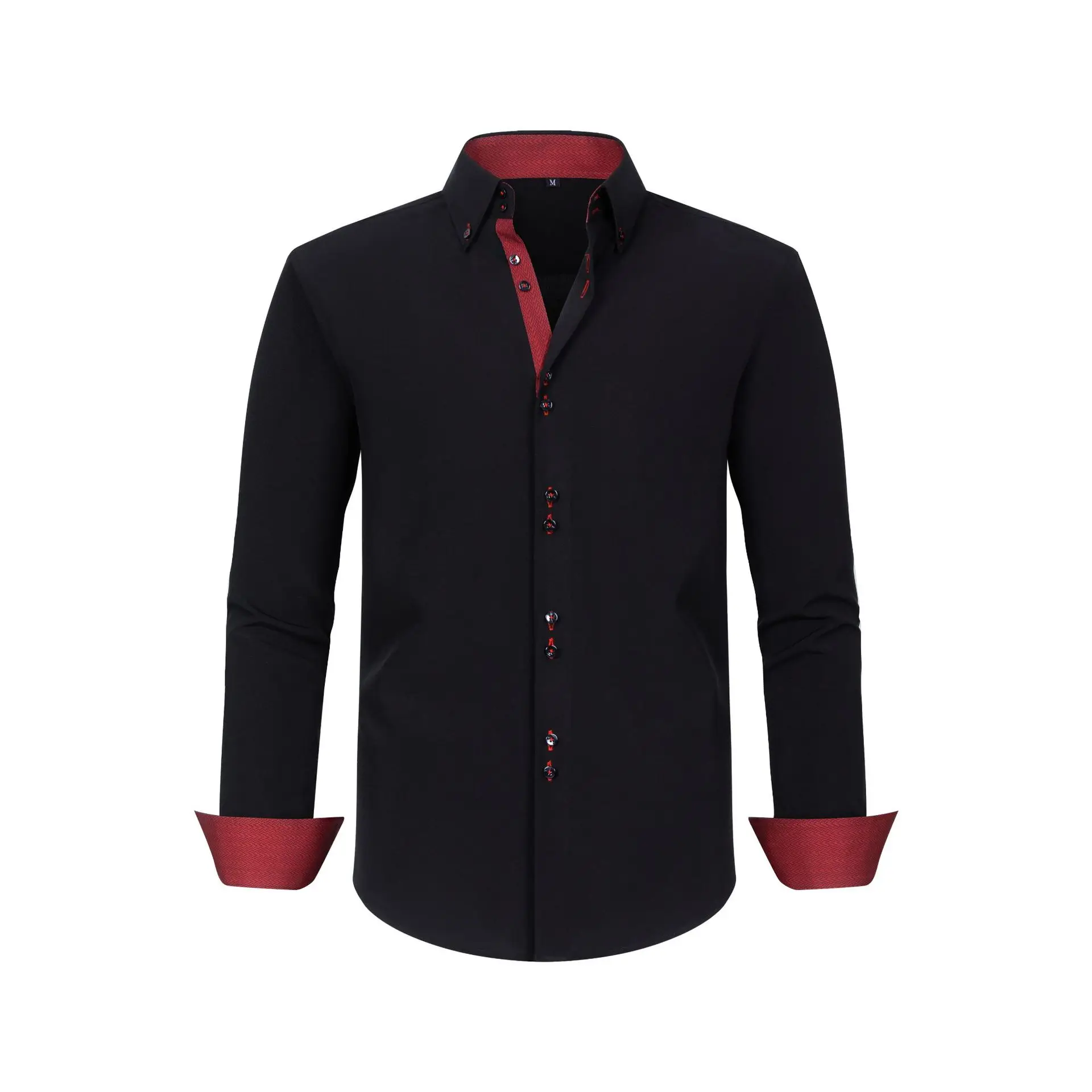 Men's Black Cross-Bound Shirt with Red Sleeves — feature 18