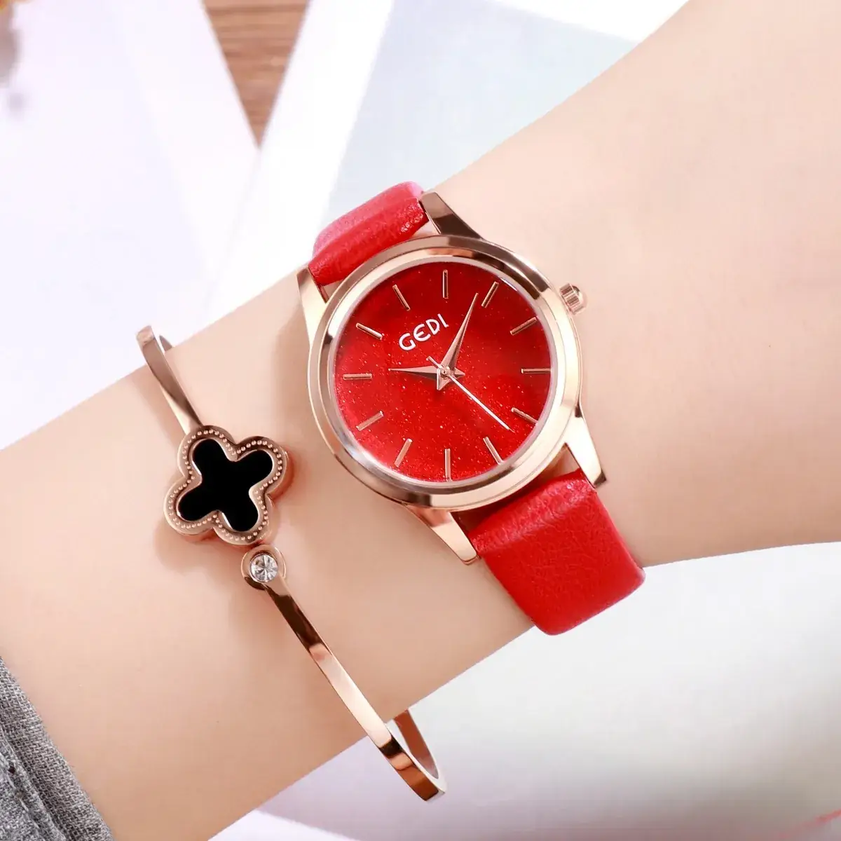 Blue Glitter Women's Quartz Watch with Rose Gold Hands - Image 2