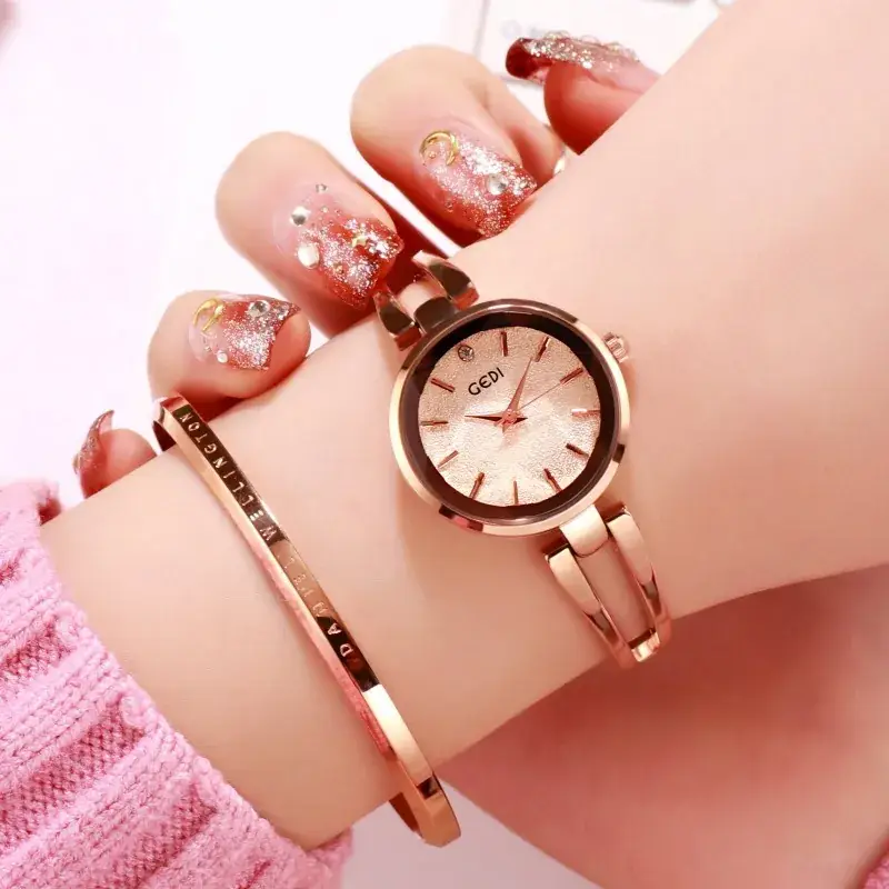 Godi Rose Gold Women's Quartz Watch with Elegant Bangle - Image 3
