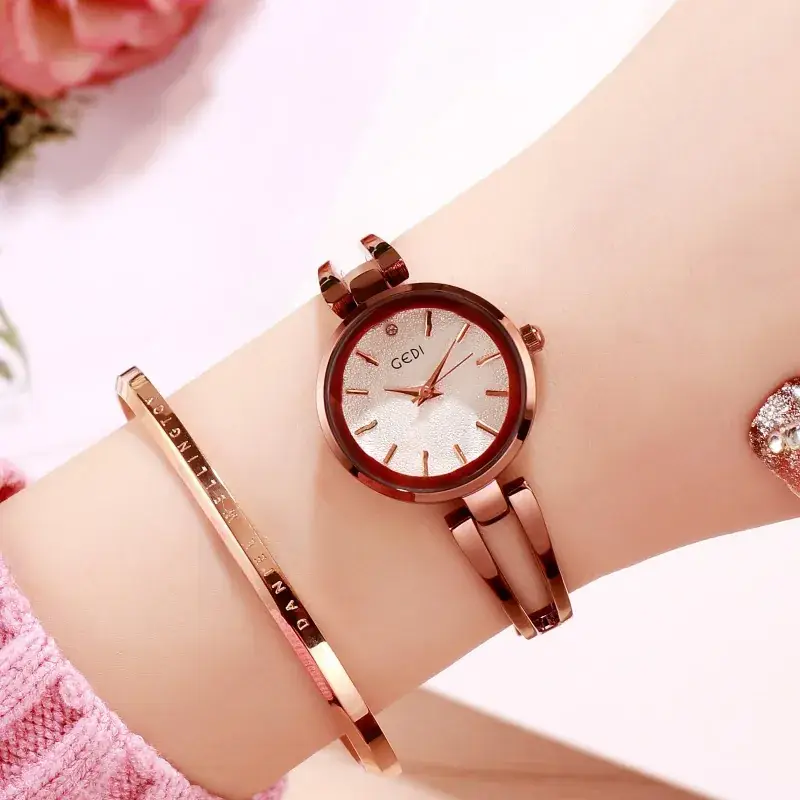 Godi Rose Gold Women's Quartz Watch with Elegant Bangle - Image 4