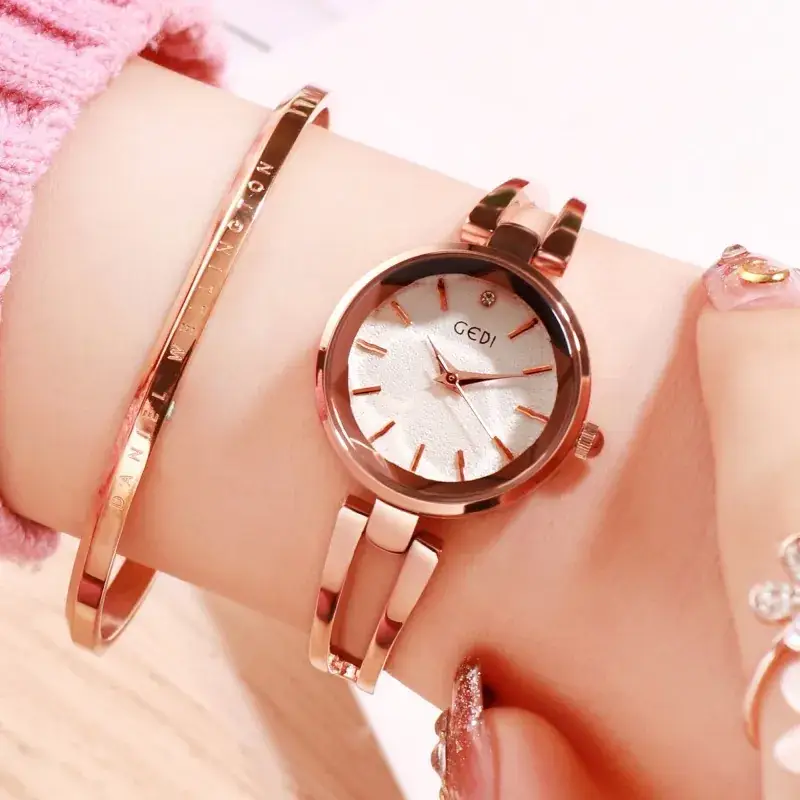 Godi Rose Gold Women's Quartz Watch with Elegant Bangle - Image 5