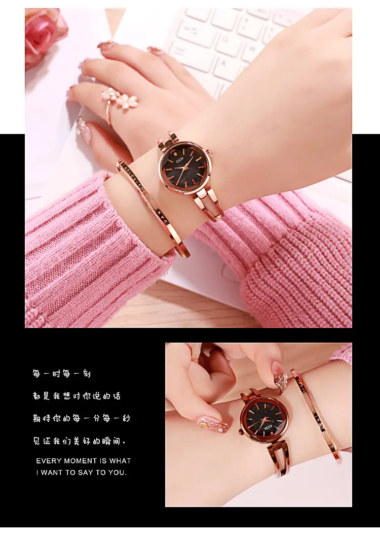 Godi Rose Gold Women's Quartz Watch with Elegant Bangle — feature 4