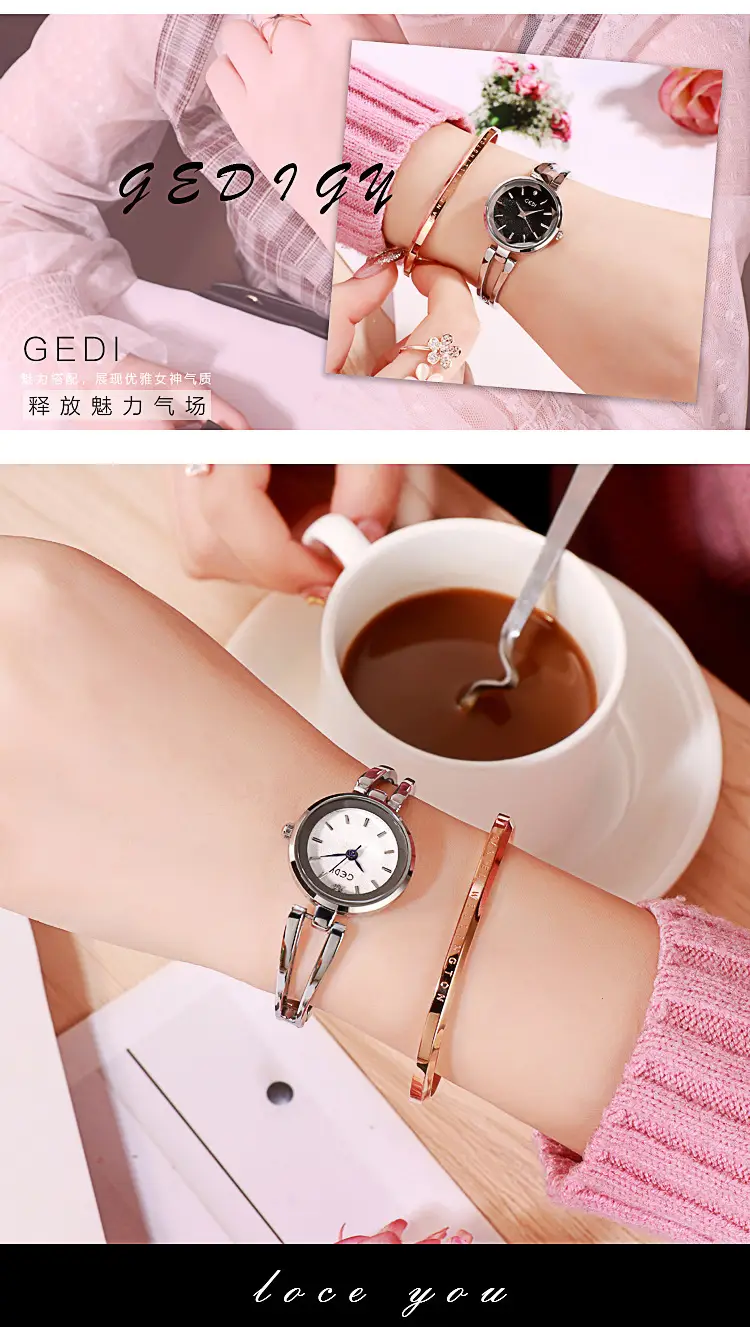 Godi Rose Gold Women's Quartz Watch with Elegant Bangle — feature 6