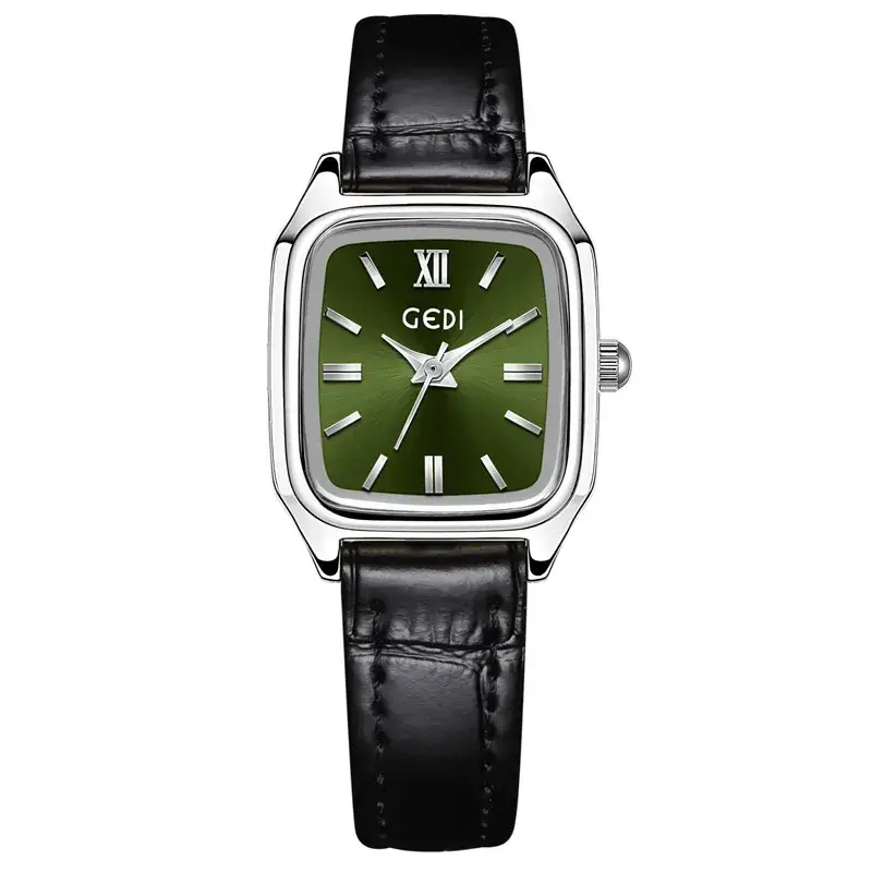 Gedigao Women's Square Gold Watch with Black Leather Strap - Image 5