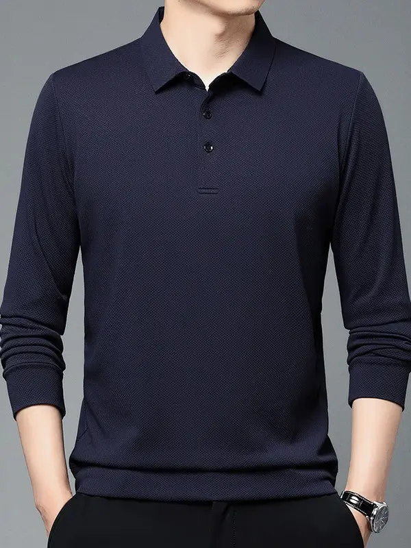 Men Olive Green Long Sleeve Polo T-Shirt 2024 - Image 11