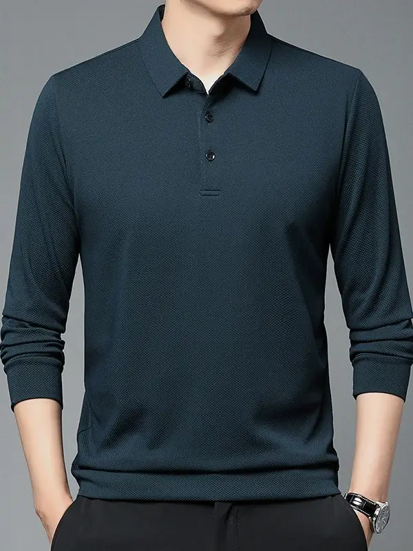 Men Olive Green Long Sleeve Polo T-Shirt 2024 - Image 12