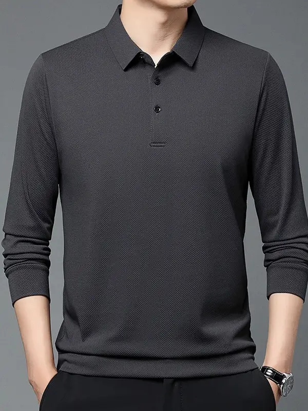 Men Olive Green Long Sleeve Polo T-Shirt 2024 - Image 13