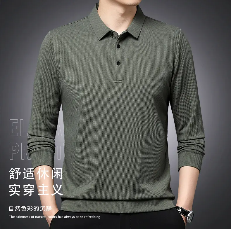 Men Olive Green Long Sleeve Polo T-Shirt 2024 — feature 2