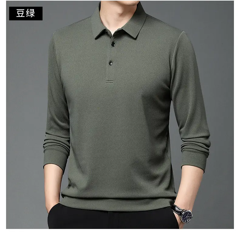 Men Olive Green Long Sleeve Polo T-Shirt 2024 — feature 37