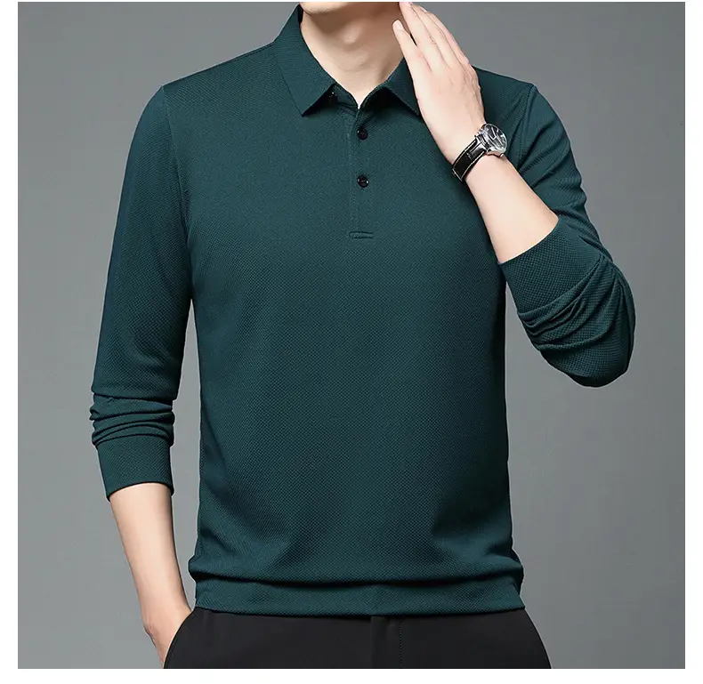 Men Olive Green Long Sleeve Polo T-Shirt 2024 — feature 49
