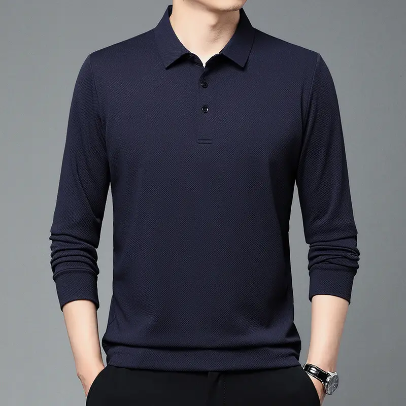 Men Olive Green Long Sleeve Polo T-Shirt 2024 - Image 2