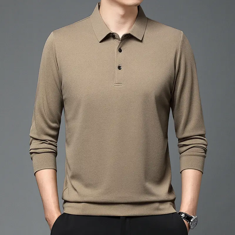 Men Olive Green Long Sleeve Polo T-Shirt 2024 - Image 3