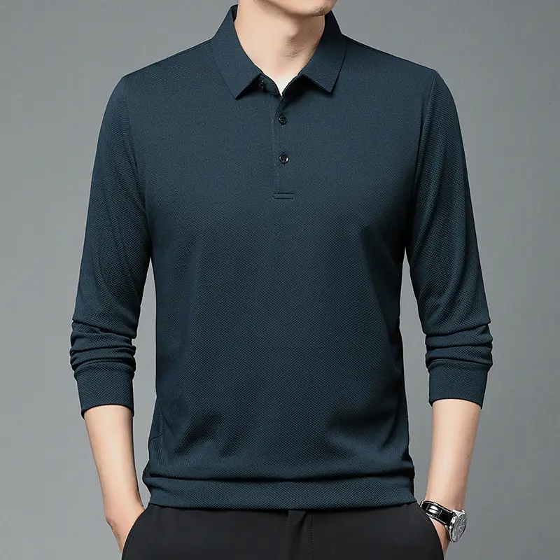 Men Olive Green Long Sleeve Polo T-Shirt 2024 - Image 4