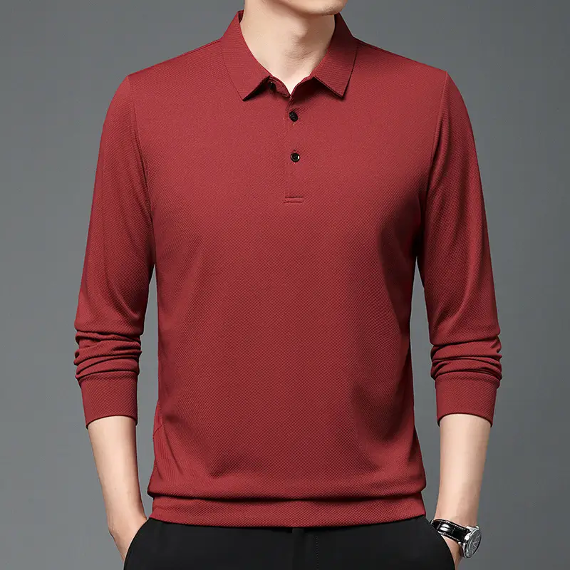 Men Olive Green Long Sleeve Polo T-Shirt 2024 - Image 5