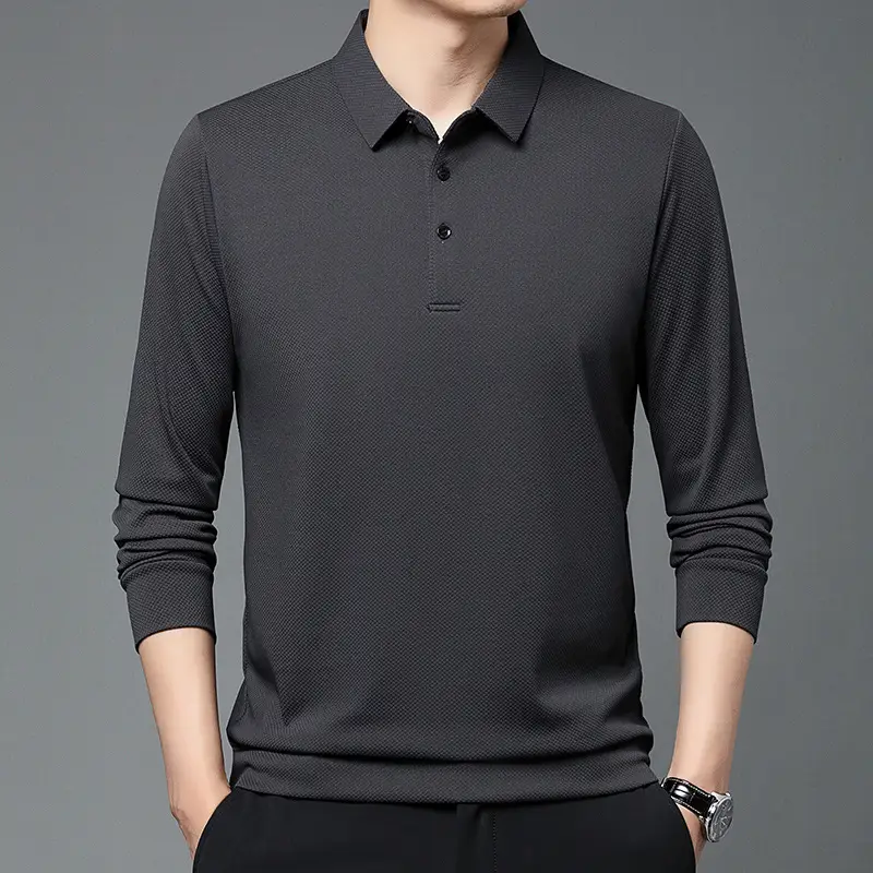 Men Olive Green Long Sleeve Polo T-Shirt 2024 - Image 7