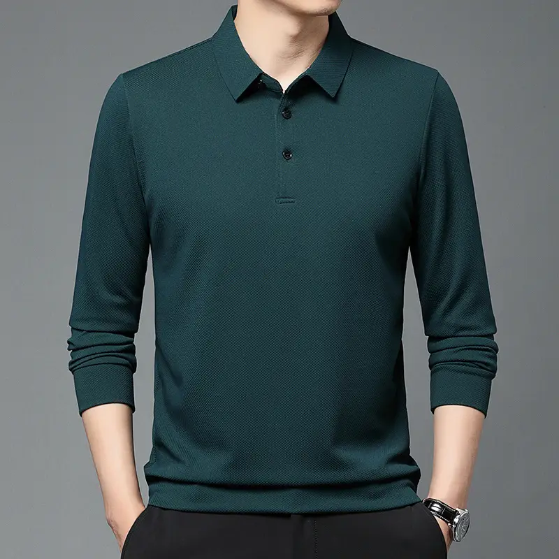 Men Olive Green Long Sleeve Polo T-Shirt 2024 - Image 8