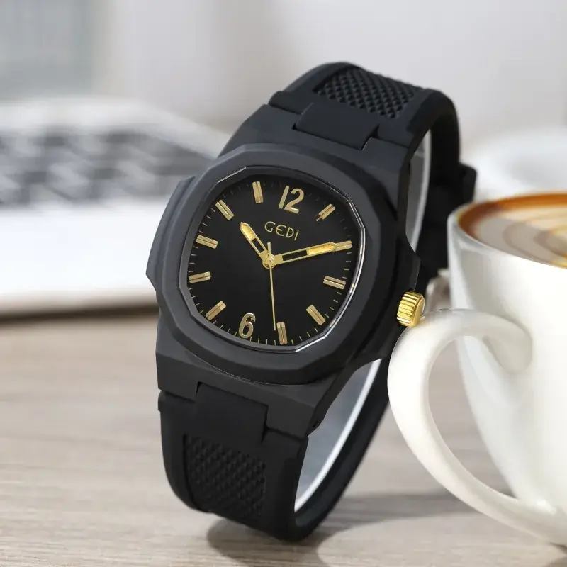 Men's Black Silicone Sports Watch with Quartz Movement - Image 4