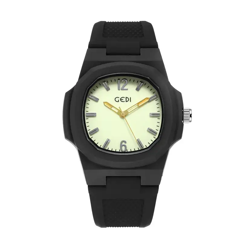 Men's Black Silicone Sports Watch with Quartz Movement - Image 3
