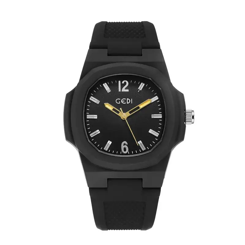Men's Black Silicone Sports Watch with Quartz Movement - Image 2