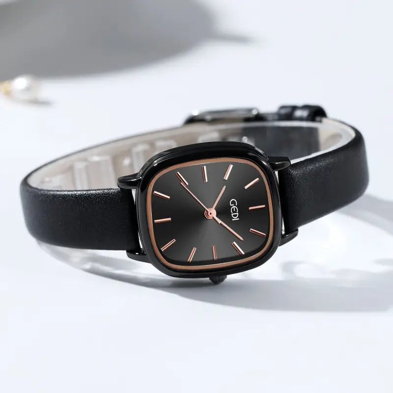 Women's Korean Style Oval Watch with Black Belt & Quartz Movement — feature 18