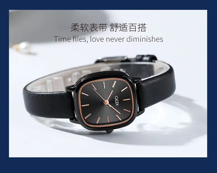 Women's Korean Style Oval Watch with Black Belt & Quartz Movement — feature 5