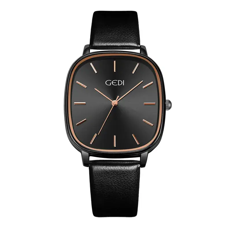 Women's Korean Style Oval Watch with Black Belt & Quartz Movement - Image 2