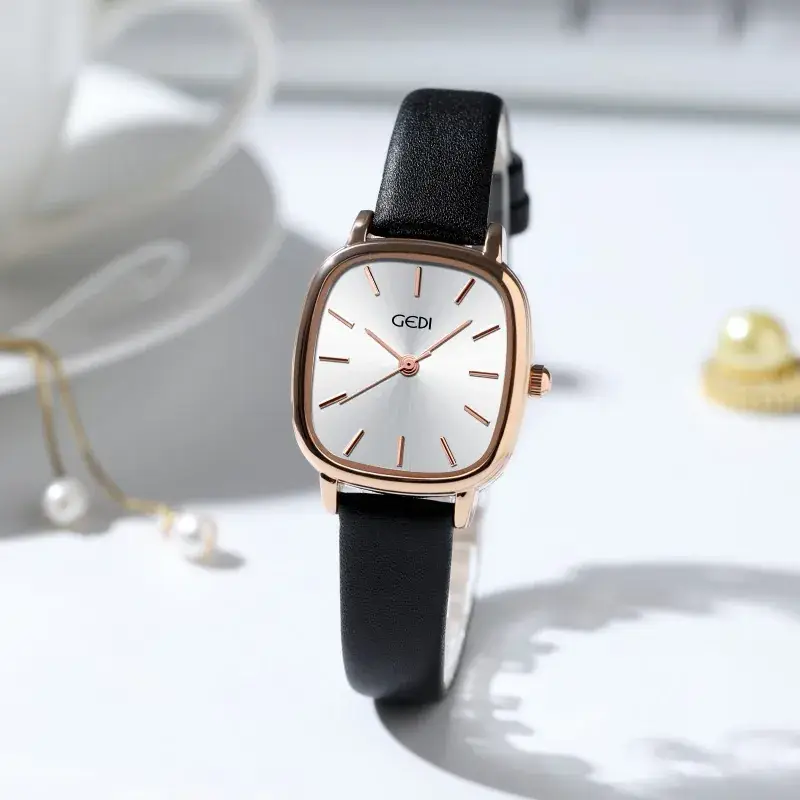 Women's Korean Style Oval Watch with Black Belt & Quartz Movement - Image 5