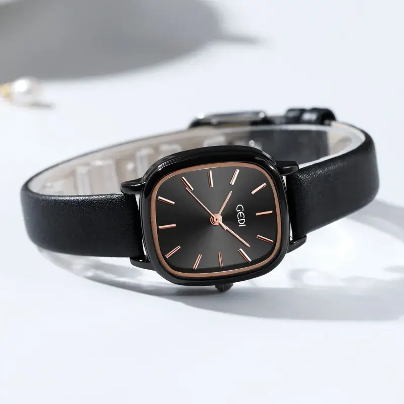 Women's Korean Style Oval Watch with Black Belt & Quartz Movement - Image 6