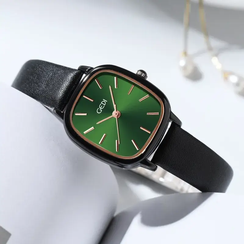Women's Korean Style Oval Watch with Black Belt & Quartz Movement - Image 8