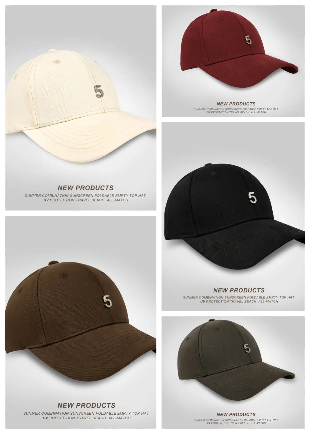 Men White Baseball Cap with 5 Emblem, 56-58CM — feature 2