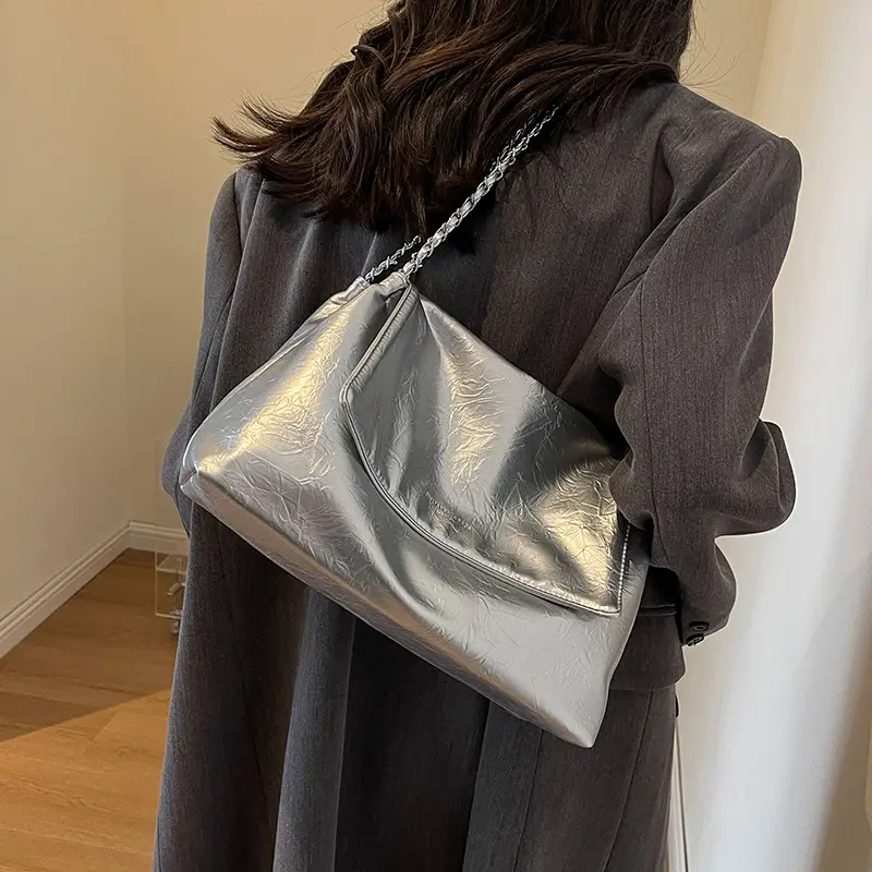 Green Leather Chain Shoulder Bag for Women