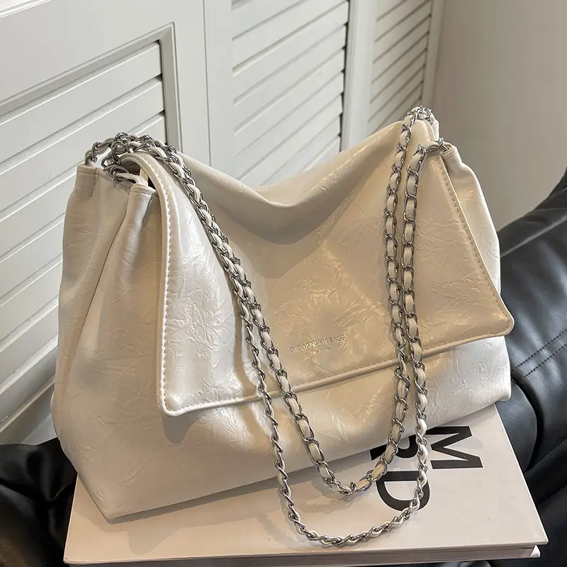 Green Leather Chain Shoulder Bag for Women