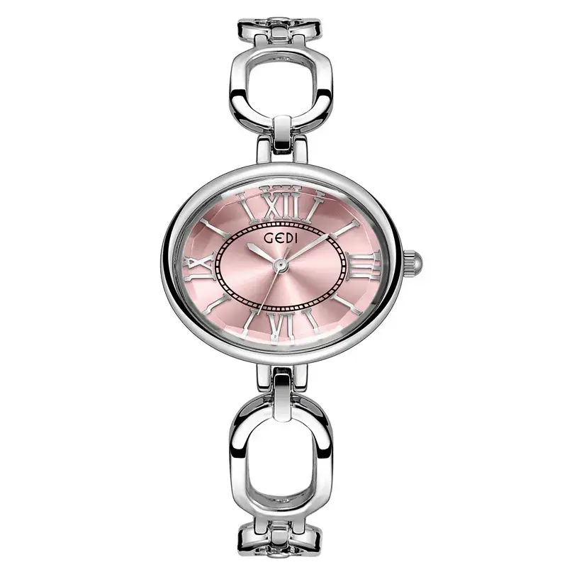 Women's Vintage Roman Watch with Pink Dial & Silver Bracelet - Image 3