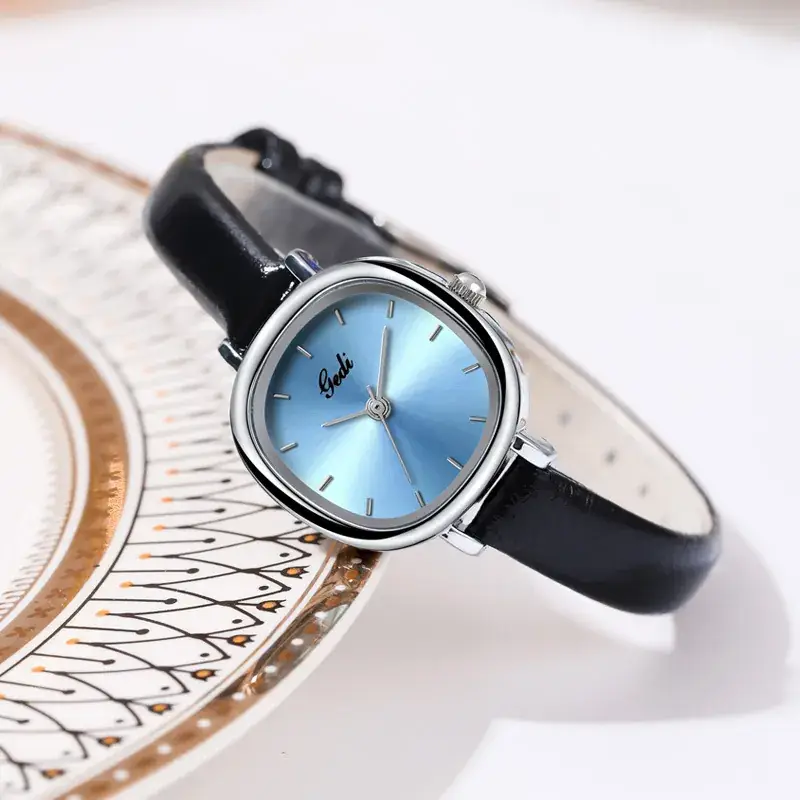 Women's Gedi Quartz Watch Blue Dial Black Leather Band - Image 6