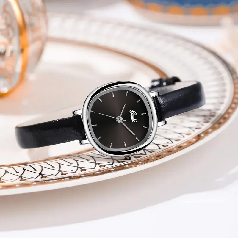 Women's Gedi Quartz Watch Blue Dial Black Leather Band - Image 8