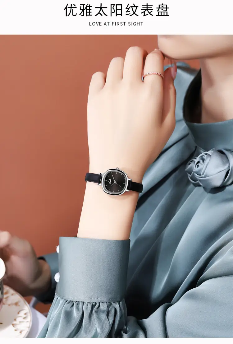 Women's Gedi Quartz Watch Blue Dial Black Leather Band — feature 10