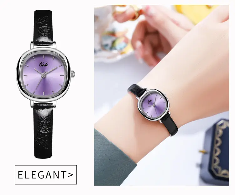 Women's Gedi Quartz Watch Blue Dial Black Leather Band — feature 12